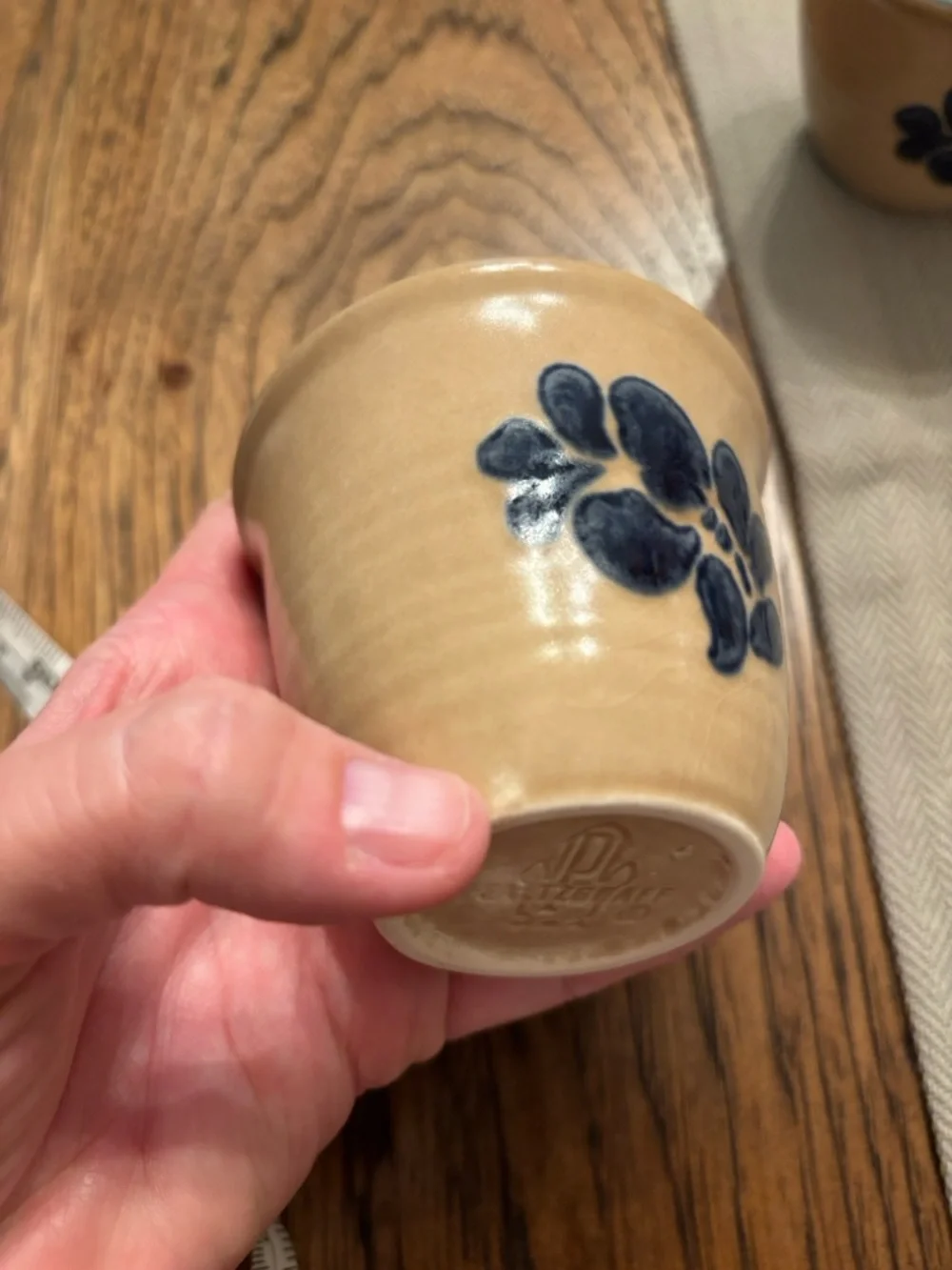 Vintage Pfaltzgraff USA Stoneware Set 5 Blue Floral Custard Juice Cups Tumblers